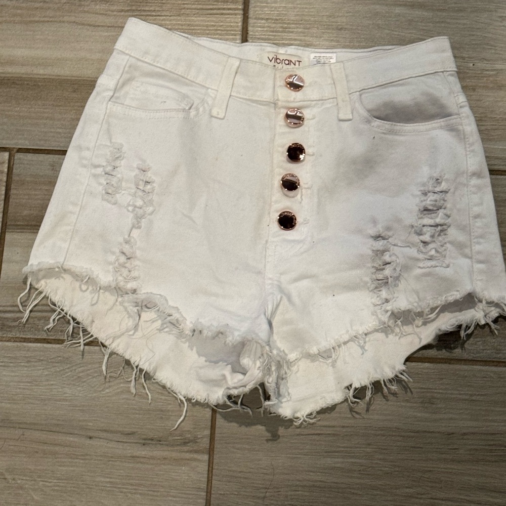 Vibrant Women's White Distressed Denim Shorts